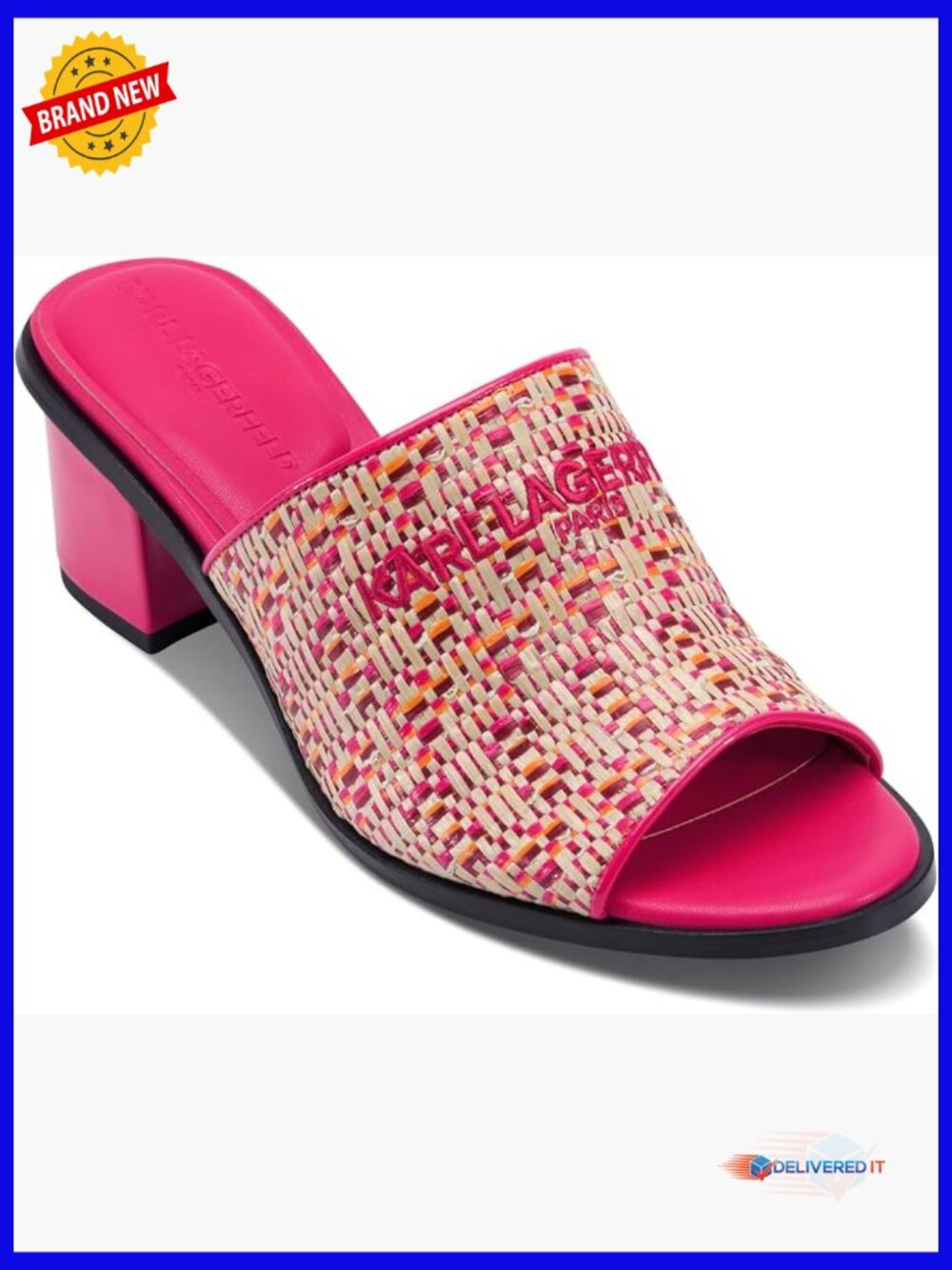 Wedge Heel Slide Sandal Mule With Embroidered Logo, Cushioned Insole
